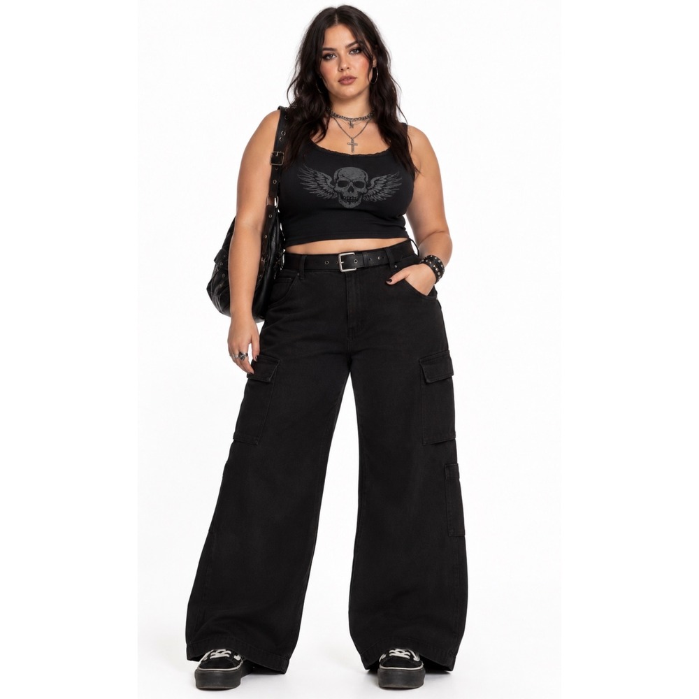 DL1961 Zoie Wide Leg 90s Cargo Pants Black High Rise Utility Trousers SZ 33 NEW